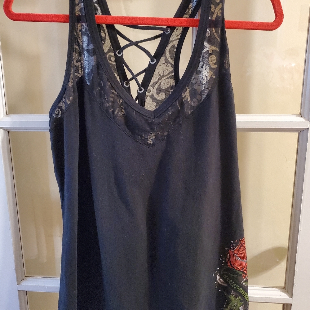 Genuine Harley Davidson Black Burnout Tank Top with Lace-up Back Size 2XL